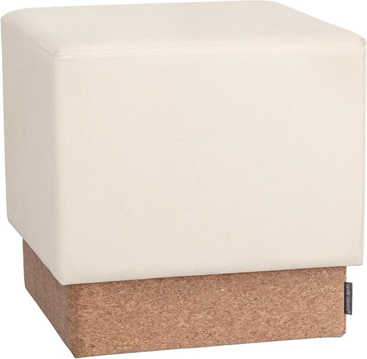 Seville Classics Cushioned Fabric Ottoman Hidden Storage Chest Footrest Chair, Padded Seat for Bedroom, Dorm, Loft, Living Room, Entryway, Hallway, Cork/Cream, 15" Cube