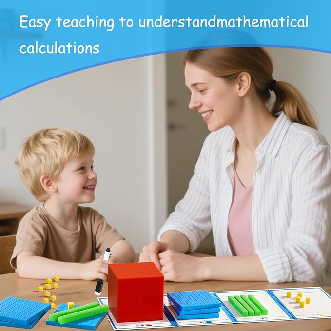 Plastic Base Ten Blocks with Place Value Chart, Math Manipulatives for Kids, Math Cubes for Kindergarten 1st-3rd Grade, Counting Cubes for Math Learning Tools, 137 Pcs