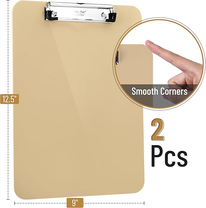 Mr. Pen- Plastic Clipboard, 12.5" x 9", 2 Pack, Petal Glow Clipboard Plastic, Low-Profile Metal Clip with Retractable Hanging Hole