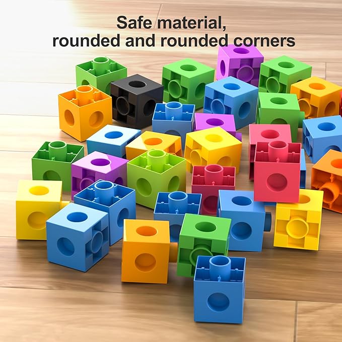 Math Linking Cubes with Box 301PCS, Preschool Math Manipulative, Kids Counting Blocks Play Set, Suitable for Learning Educational Supplies in Kindergarten. Great Gift for Boys & Girls (1)
