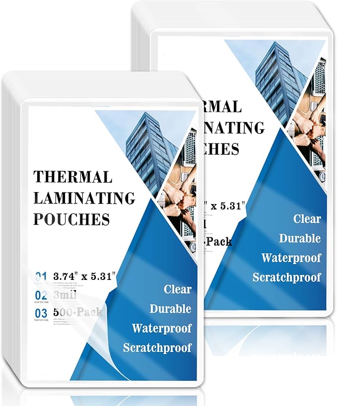 Index Card Laminating Pouches 3x5 File Card Laminating Pouches Lamination Pouches Recipe Card Laminating Pouches for Work Permits Pass Cards Student ID Cards (500, 3x5inch)