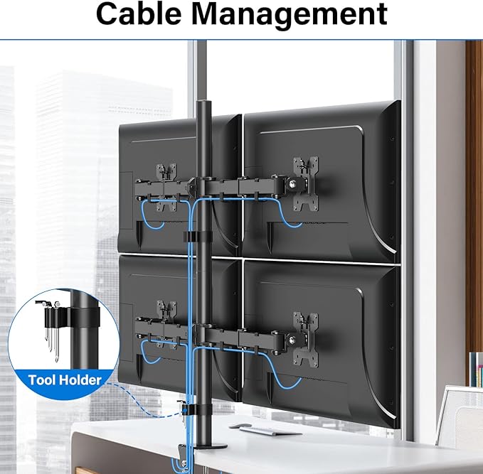 MOUNTUP Quad Monitor Stand, 4 Monitors Desk Mount for 17 to 32 inch Computer Screens, Fully Adjustable Stacked Mount with Tilt Swivel, 4 Heavy Duty Monitor Mount, Holds up to 17.6lbs per Arm, MU3007