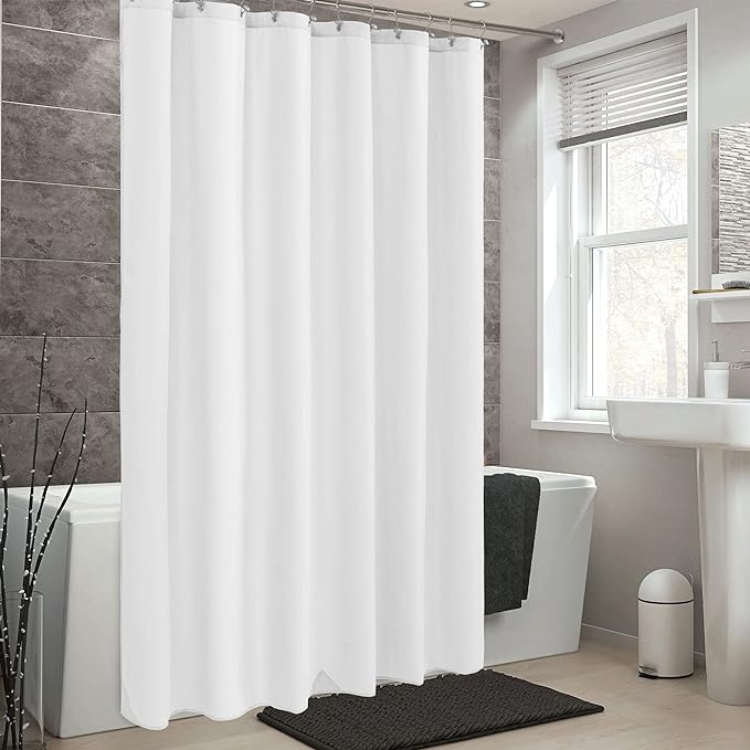 ALYVIA SPRING Waterproof Fabric Shower Curtain Liner with 3 Magnets - Soft & Light-Weight, Hotel Quality & Machine Washable - Standard Size 70x72, White