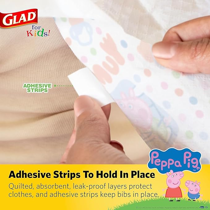 Glad for Kids Peppa Pig Paper Bibs - Cute Peppa Pig Design, Travel Bibs, 24 Pack
