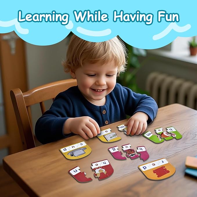 CVC Puzzle Cards for Kids: 20 Pieces Phonics & Spelling Games for Toddlers, Preschool & Kindergarten – Ideal for Speech Therapy & Early Learning Classrooms, Preschool Classroom Must Have