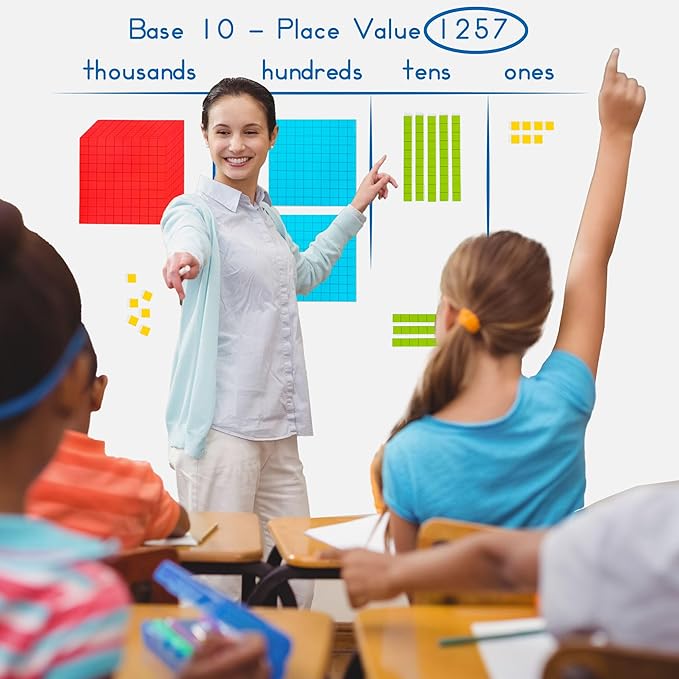 131 PCS Jumbo Magnetic Base Ten Blocks for Math - Place Value Blocks, Base 10 Math Manipulatives K-3, Number Blocks, Math Counters for Kids, Math Cubes, Counting Blocks, Kindergarten 1st 2nd 3rd Grade