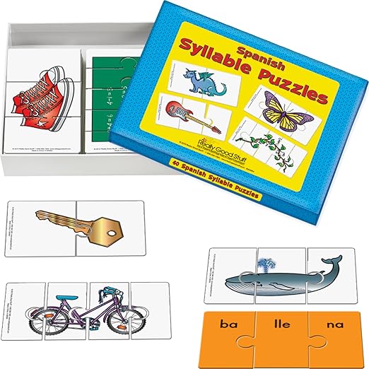Really Good Stuff - Spanish Syllable Puzzles - 40 Puzzles - 2, 3, 4, and 5-Syllable Words - Includes Storage Box - Teaching Guide