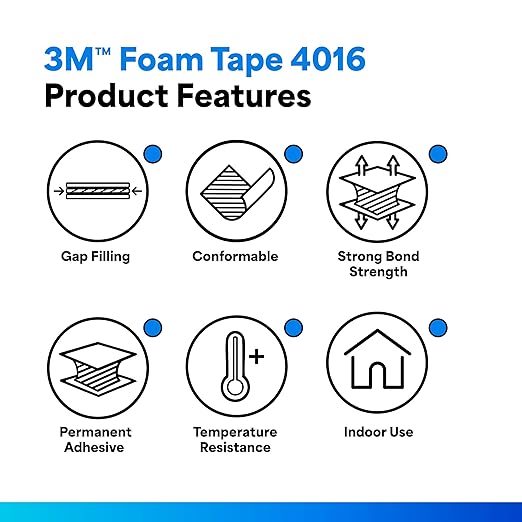 3M 4016 Double Coated Urethane Foam Tape (1/16 thick), 0.75" Wide, 5 yd. Length, White (1 roll)