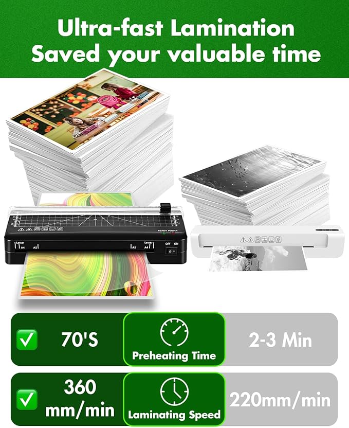 Laminator, A4 Laminator Machine, 9 inches Thermal Lamination Fast Warm-up with Build in Paper Trimmer,Portable Personal Laminating for Home/Office/School (A4 laminator +10PCS)