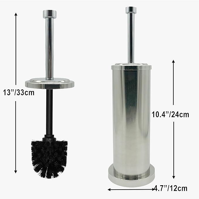 Silver Chrome Toilet Bowl Brush with Holder with Removable Plastic Liner, Durable Bathroom Cleaning Tool, Bathroom Cleaner Brush for Efficient Cleaning and Hygiene