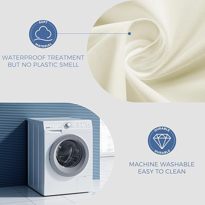 downluxe Waterproof Fabric Shower Curtain Liner, Soft Cloth Shower Liner with 3 Magnets, Machine Washable & Hotel Quality Bathroom Curtain, 70" W x 72" L, Ivory