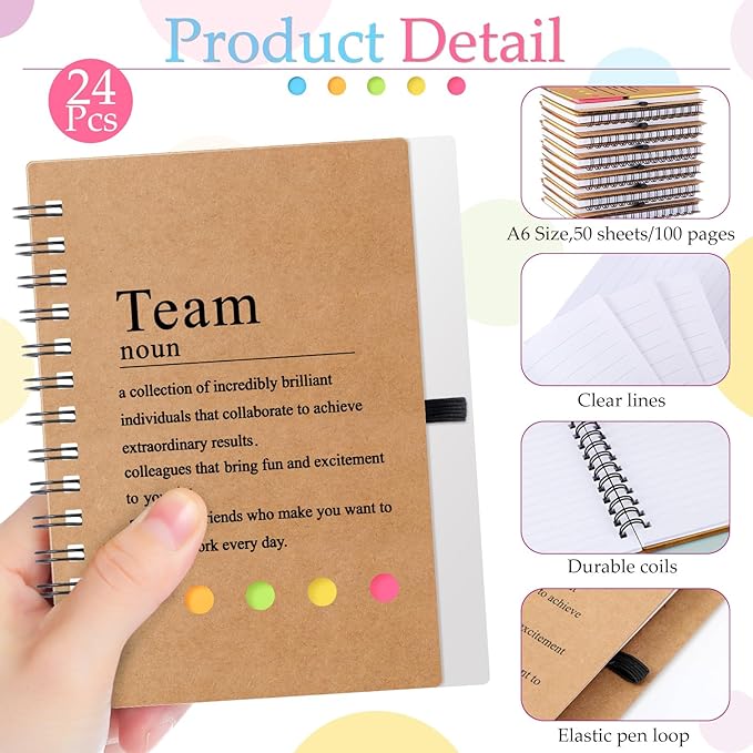 24 Pcs Employee Appreciation Gifts Bulk Team Recognition Notebooks with Sticky Notes Staff Thank You Gifts for Social Worker Teacher Nurse Coworker Office Motivation Set (Brown)