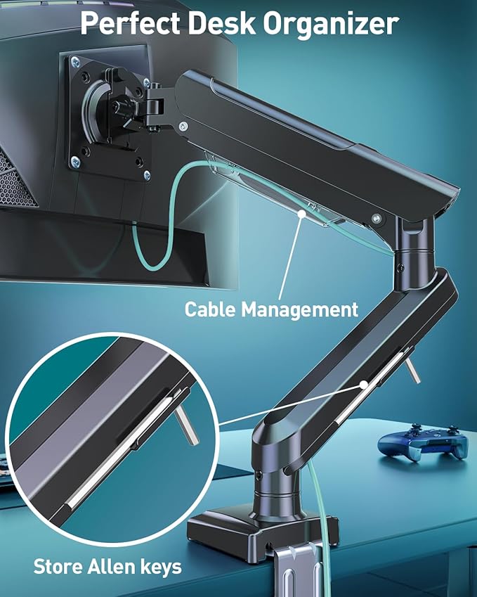 Single Monitor Desk Mount, 13-32 inch Adjustable Full Motion Monitor Arm, Computer Monitor Stand Holder with Clamp and Grommet Base, Fits 4.4 to 22lbs Screens, VESA Mount Bracket, Black, Freelift Pro