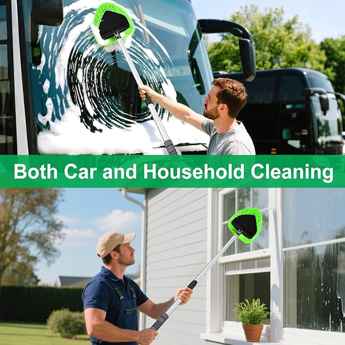XINDELL 29-inch Windshield Cleaner Tool – Car Interior Window Cleaning Kit with Extended Long Handle & 4 Microfiber Pads, Auto Wiper Windshield Brush for Car, Trucks, SUVs, RVs & Home