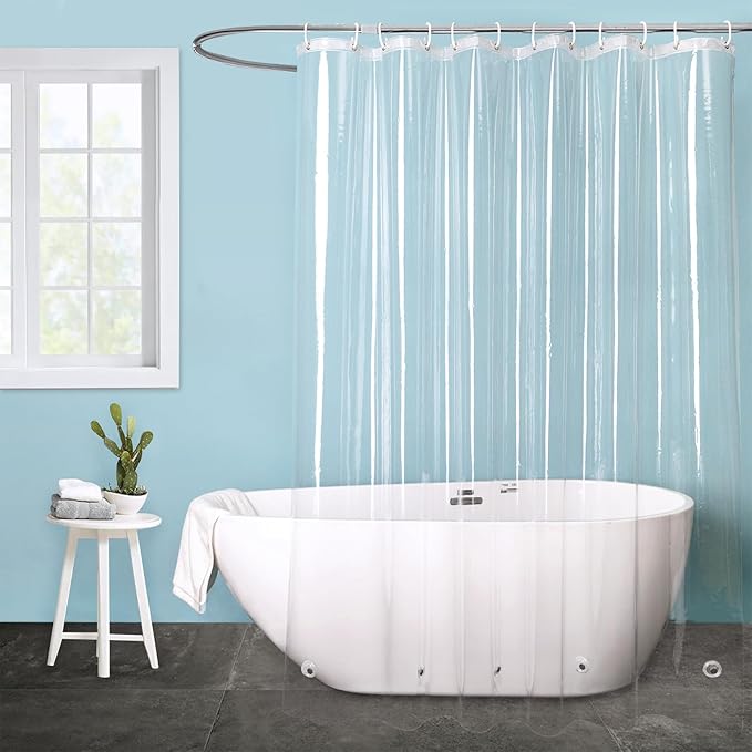 EurCross 92 inch Long Length Clear Shower Curtain Liner with Hooks and 5 Magnet Weights, Heavy Duty Waterproof Premium 9G Transparent PEVA Extra Long Shower Curtain 72x92 inch
