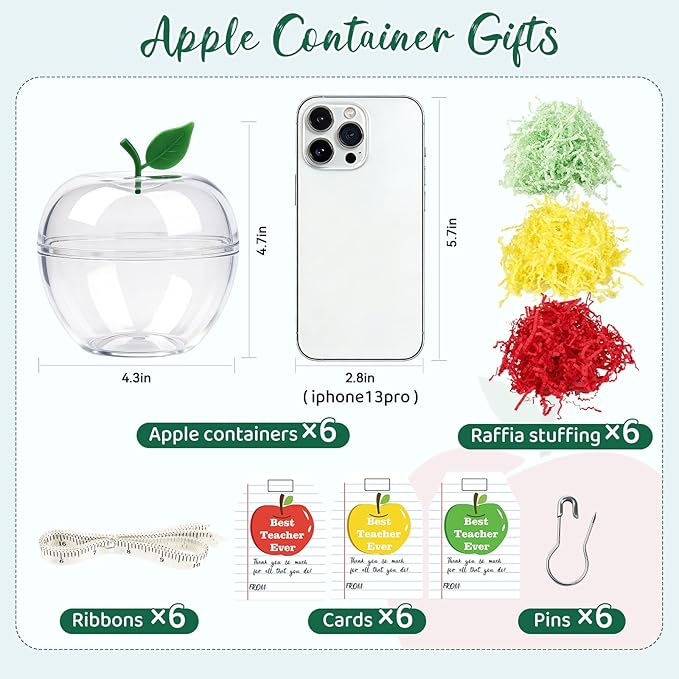 dZbGift Teacher appreciation gifts in bulk,Teacher gifts card holder-6pcs plastic apple containers,back to school,first day of school,teacher birthday gifts