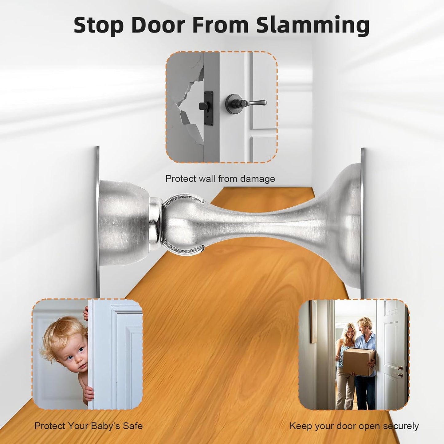 Probrico Brushed Nickel Magnetic Door Stoppers for Bottom of Door, Stainless Steel Magnet Door Catch Door Stops to Keep Door Open, Heavy Duty Door Holder, Wall and Floor Mounting, 4 Pack