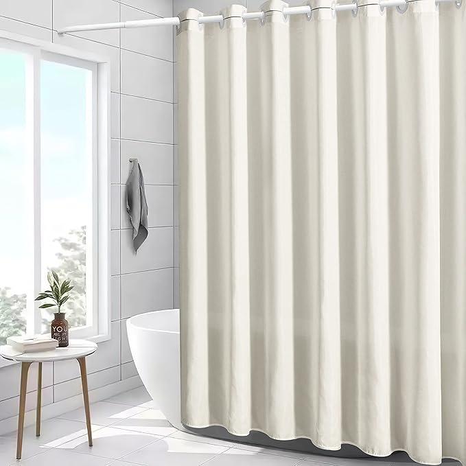 Furlinic No Hooks Required Fabric Shower Curtain Liner,Waterproof Polyester Heavy Duty Bathroom Curtains with Weighted Hem Lead Wire,Beige,Small Narrow,48x72 Inch