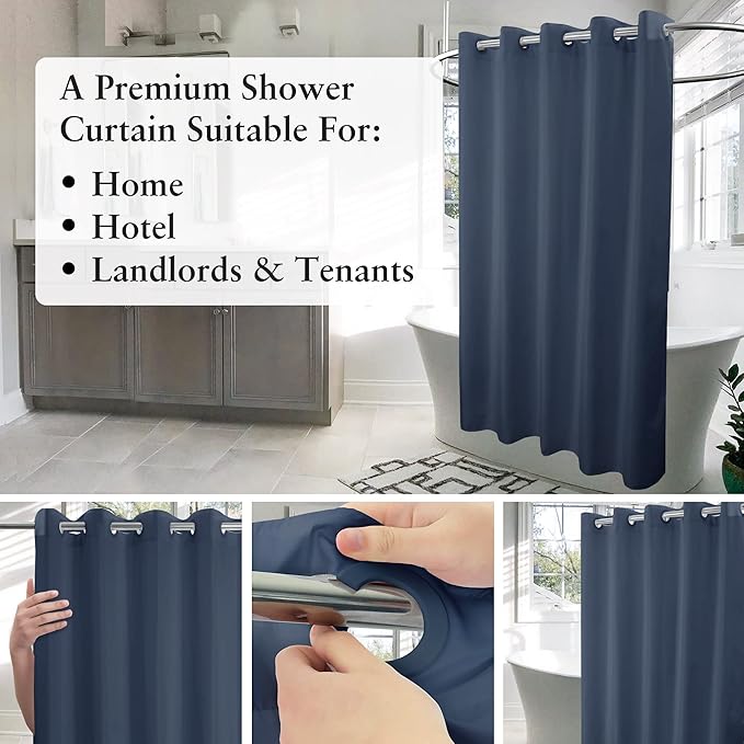River Dream Stall Size No Hook Navy Blue Shower Curtain Soft Microfiber - 36" Wide Small Fabric Shower Curtain Set for Narrow Stall, Waterproof & Washable, Bottom Magnets, Navy Blue, 36x74