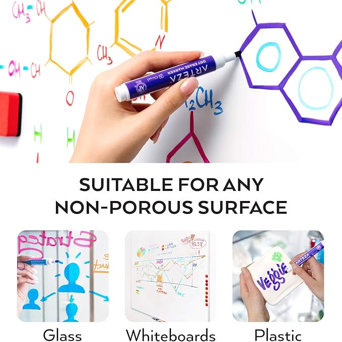 ARTEZA Dry Erase Markers Bulk Pack of 52, 12 Assorted Colors, Low-Odor Ink Whiteboard Pens with Chisel Tip, Office Supplies for Classroom, Home & Teachers