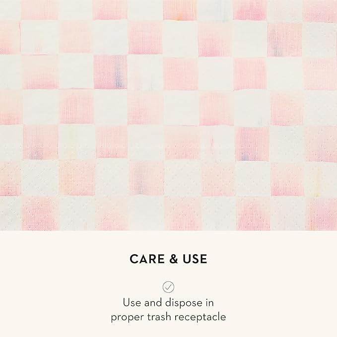 MACKENZIE-CHILDS Dinner Paper Napkins, Stylish Paper Dinner Napkins, Pink-and-White Rosy Check
