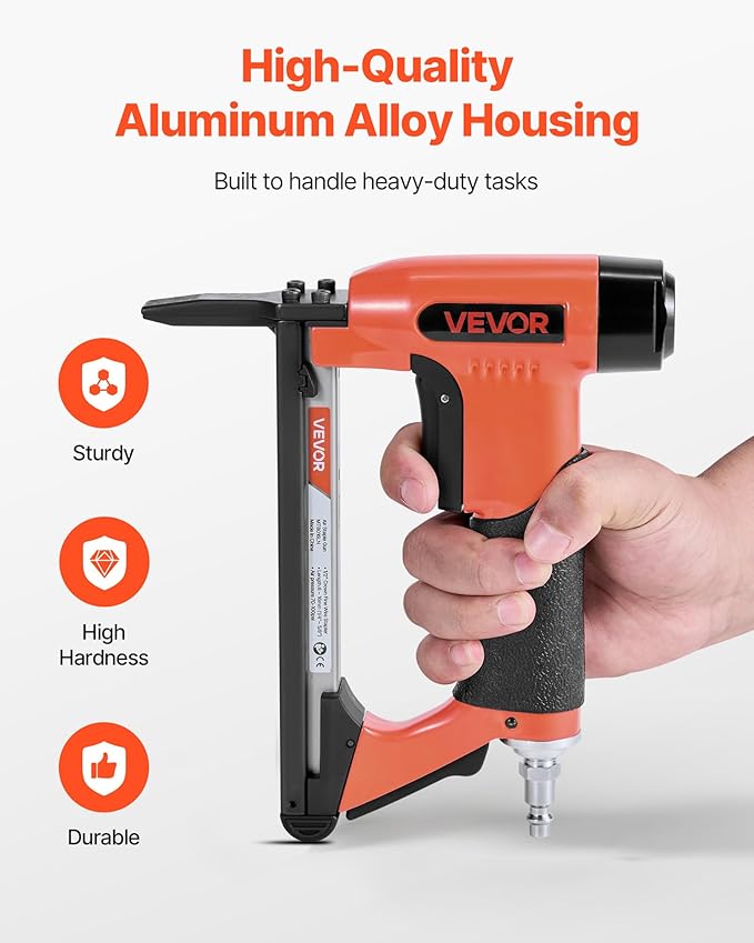 VEVOR Pneumatic Staple Gun, 21 Gauge Long-Nose Upholstery Stapler for 80 Series Fine Wire Staples 1/2-inch Crown 1/4"-5/8" Length, Max 150PCS Loading Air Staple Gun for Upholstering, Woodworking, DIY