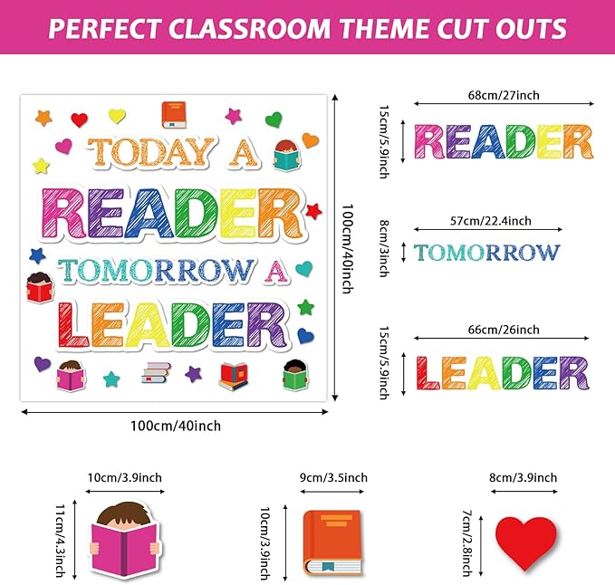 Read Bulletin Board Decoration Set Reading Classroom Bulletin Board Cutouts for Party School Classroom Door Welcome Bulletin Board Craft Home Wall (Today a Reader, Tomorrow a Leader)