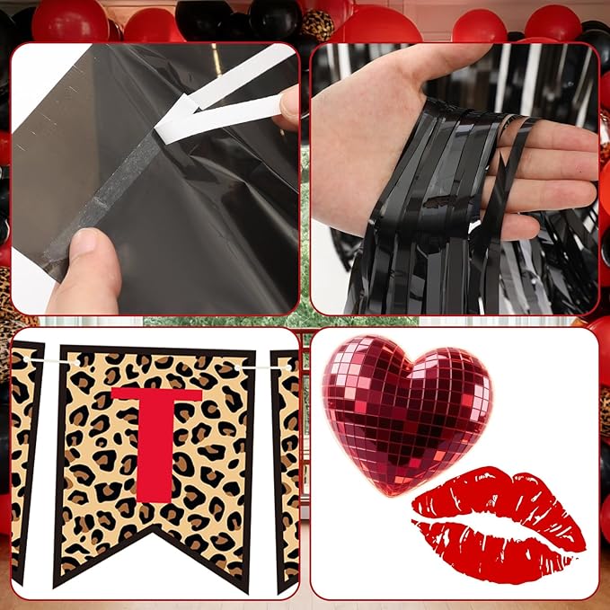 Epakh 39 Pcs Cheetah Cherry Birthday Party Decorations Includes 24 Pieces Paper Cards Decor 13 Pcs Happy Birthday Banner 2 Foil Fringe Curtain Backdrop for Photo Prop Themed Party Supplies
