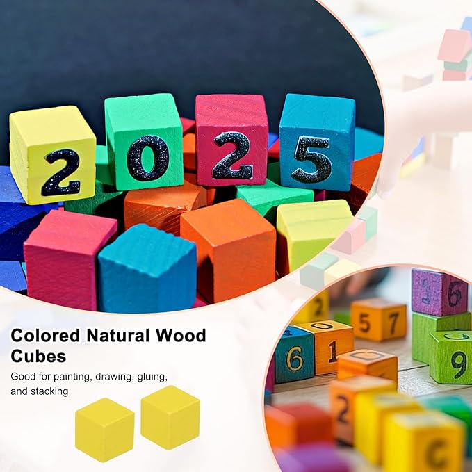 50-Pack DIY Wooden Cube, 0.6 Inch(1.5 Cm) Colored Natural Wood Blocks for Crafts Making Puzzle Games/Wedding/Home Decor/Dice/Building, Square Blank Block [Yellow]