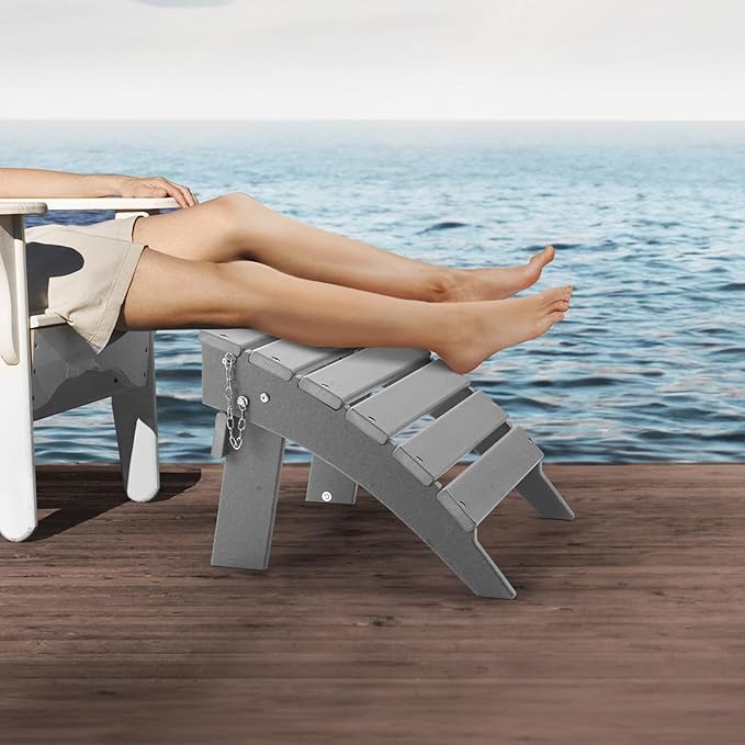 VEVOR Adirondack Ottoman, 16.9L x 18.9W x 13H Inch HDPE Plastic Folding Adirondack Ottoman, Weather-Resistant Foot Rest for Adirondack Chair, Widely Used for Outside Porch Pool Lawn Backyard, Gray