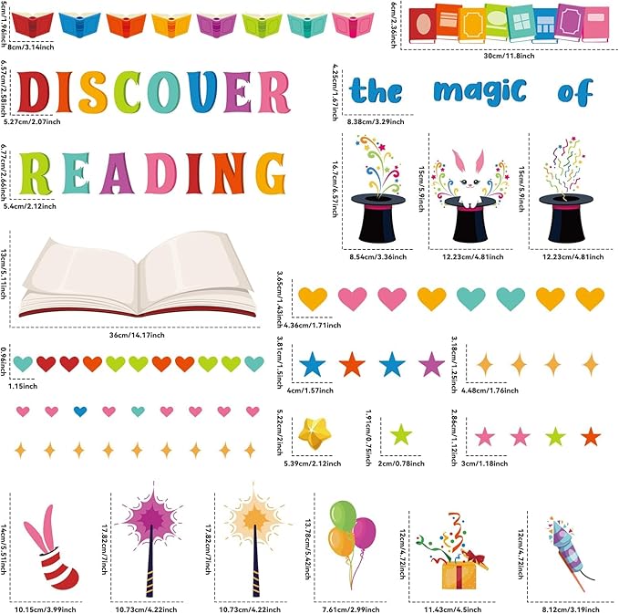 gisgfim Reading is Magic Bulletin Board Decorations Set Classroom Colorful Book Bulletin Board Motivational Reading Cutouts Bulletin Board Borders Decor for School Library Chalkboard Wall(Magic)