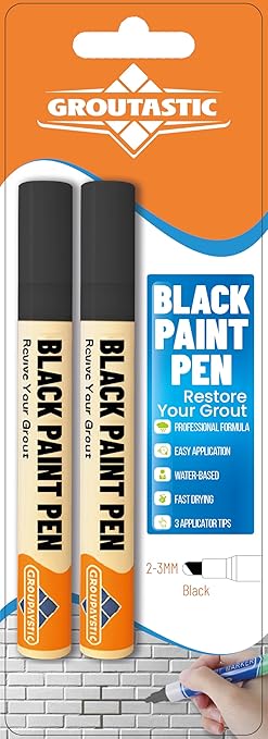 Black Grout Paint Pen – Tile Grout Colorant & Sealer Marker, Quick-Dry, Ideal for Bathroom, Shower, Kitchen Tiles – Restores Grout Lines,3 Adjustable Tips (2-3 mm) 2 Pack
