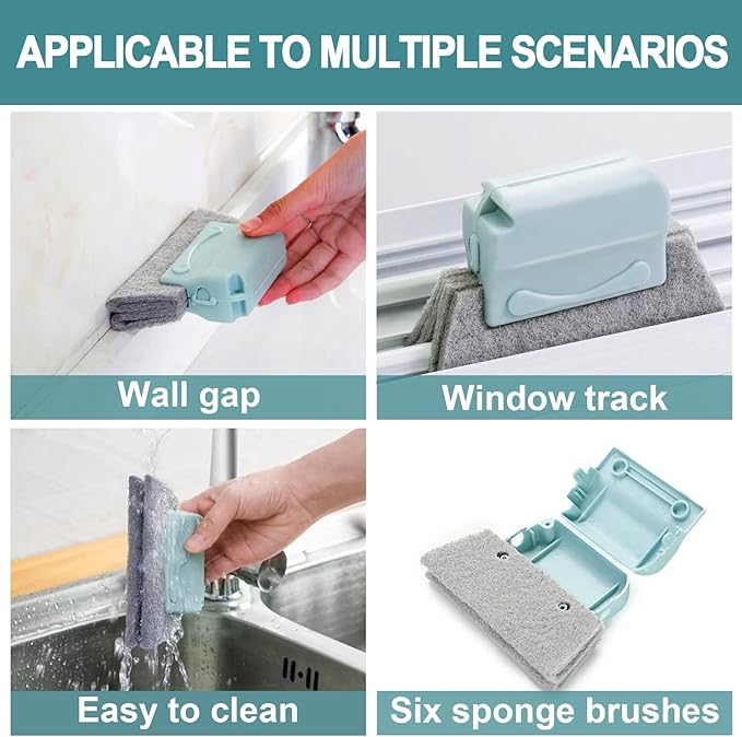 Window Screen Cleaner & Track Cleaning Kit - Detachable Window Cleaner, Mesh Screen Cleaning Brush + 2 Groove Brushes & 6 Replacement Cleaning Cloths, Tool with Wet and Dry Dual - Use