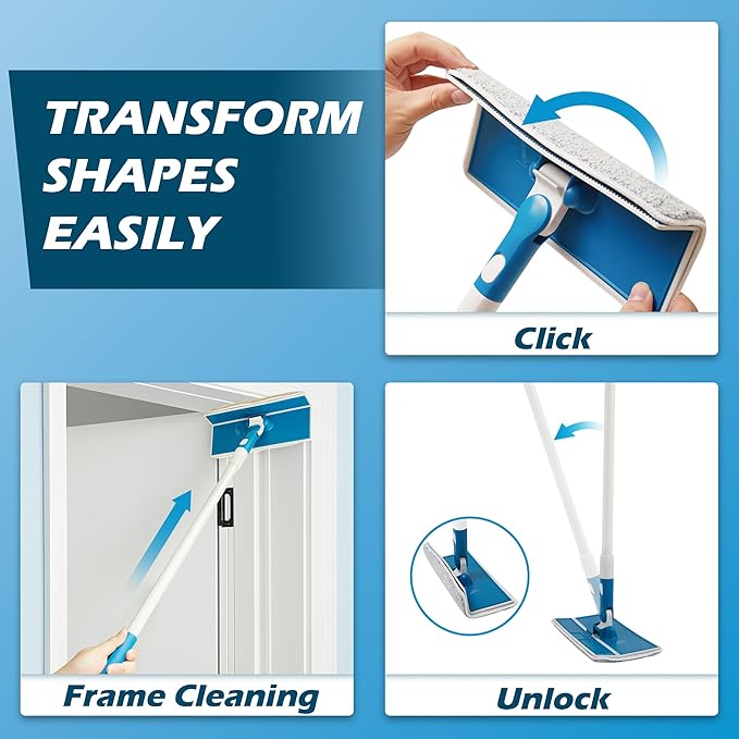 Wall Cleaner Mop with Foldable Panel, Baseboard Cleaner Tool with 55" Long Handle, Cleaning Mop Duster for Walls, Ceilings, Baseboards, Floors
