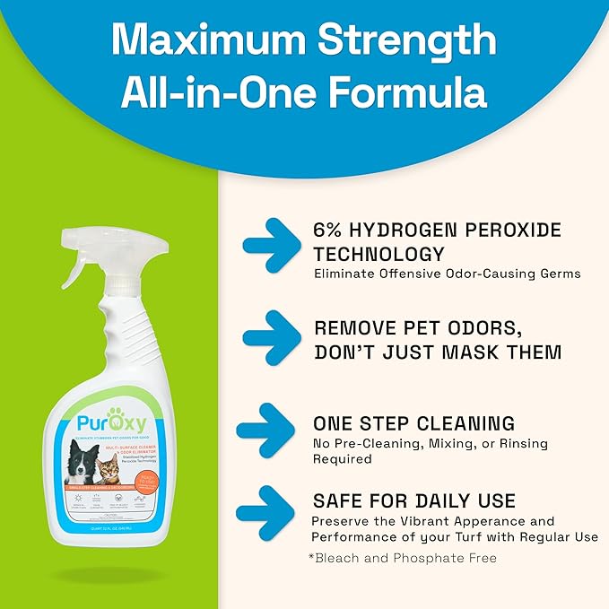 Pet Odor & Stain Remover, 32oz Trigger Spray – Bleach-Free, Ammonia-Free Stabilized Peroxide – Fast Odor Knockdown, Low Residue – Carpet, Upholstery, Tile, Sealed Wood & Artificial Turf