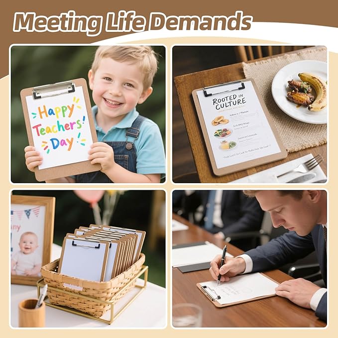 6 x 9 Clipboards Bulk, 32 Pack Small Clip Board, A5 Letter Size Wooden Hardboard Kids Clipboard Pack for Classroom, Party, Home, Brown