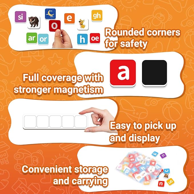 140 Phonics Magnetic Letters Tiles,Learning Letter with Magnet Spelling Board Phonics Games Letter Tiles Phonemic Awareness Alphabet Magnets Magnetic Elkonin Box for Preschool Kindergarten Classroom