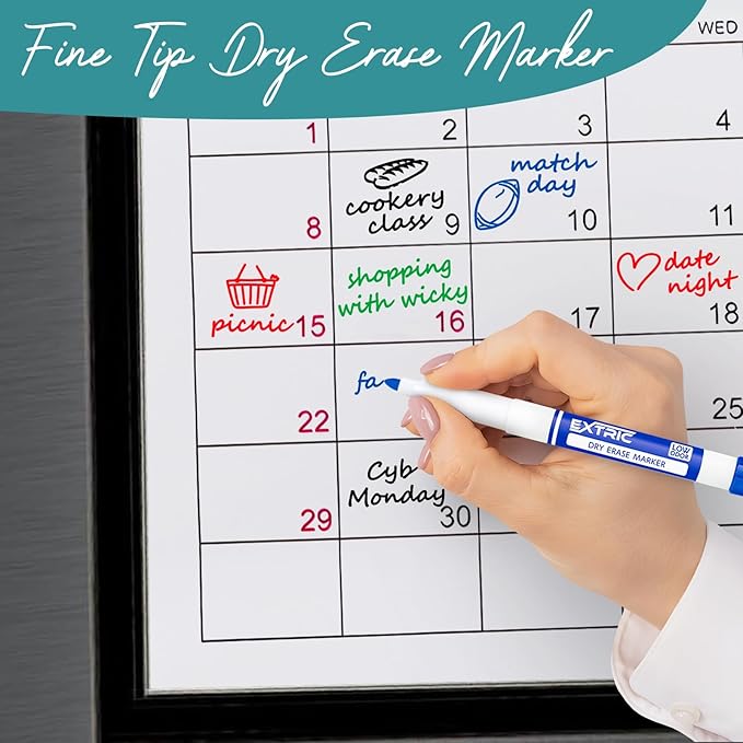 EXTRIC Dry Erase Markers with Eraser, 12-Pack Non-Toxic Whiteboard Marker Set, Fine & Chisel Tip, Includes Eraser Kit for Classroom, Teacher & Office Supplies
