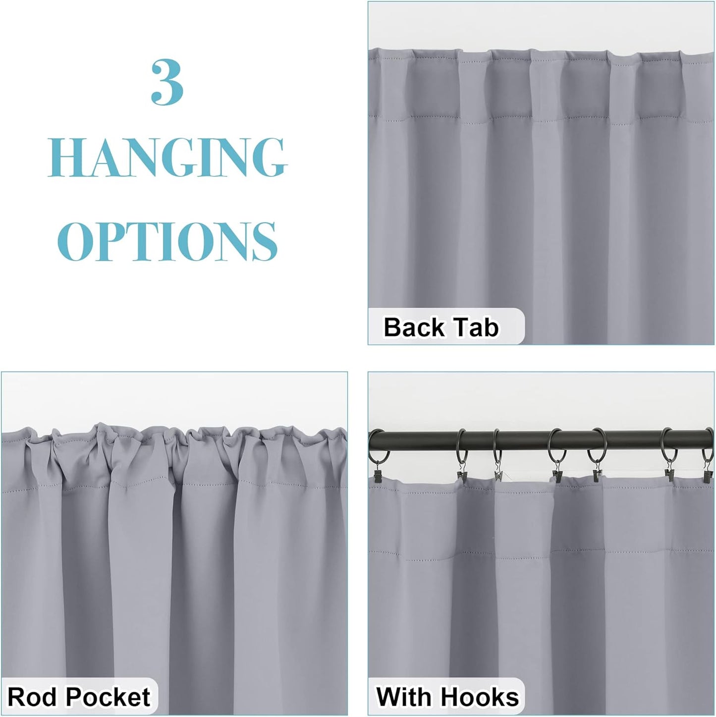 RYB HOME Kitchen Window Curtains - Blackout Privacy Half Window Curtains for Bedroom Bathroom Dining Living Room Cafe Office Short Tiers Drapes, W 34 x L 36 inches, 2 Panels, Silver Grey