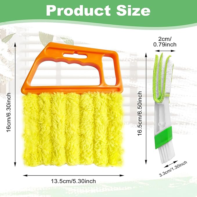 4Pcs Blind Cleaner Duster Tool Set with 7-Finger & 3-Finger Brushes，Washable Multi-Surface Dusting Kit for Wood Blinds, Venetian Blinds, AC Vents, Car Vents, Shutters & Fans (Orange+Blue)