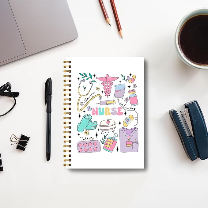 Colourful Nurse Notebook, Nursing Gifts for New Grad Nurses Journal, Nurse Appreciation Gifts Journal, Trendy Nursing Hardcover Spiral Notebooks 5.5x8.3 Inch