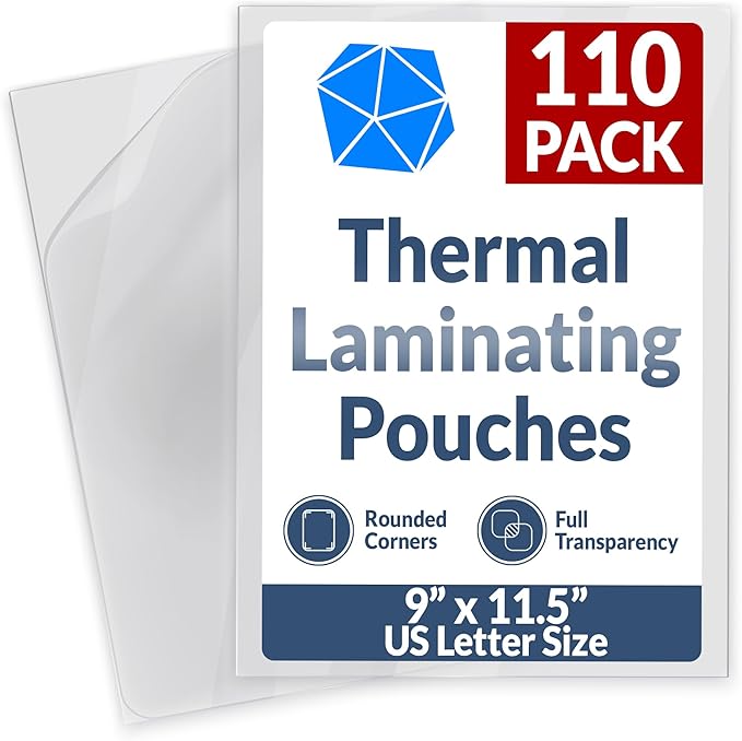 Reli. Thermal Laminating Pouches (110 Pack, Letter Size) | Laminating Sheets 8.5 x 11 | 5 Mil Comparable, Thick Lamination Pouches | Clear Plastic Paper for Heat Laminator Machine (9 x 11.5")