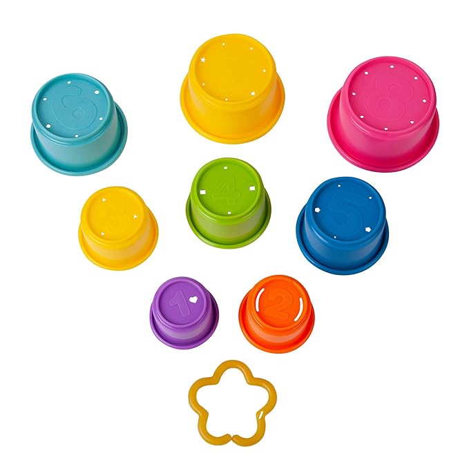 The First Years Stack & Count Stacking Cups - Colorful Baby Stacking Water Toys Set - Stackable Cups for Learning - Baby Bath Toys - Toddler Water Table Toys - 8 Count
