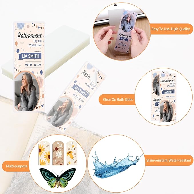 100 Pieces Bookmark Laminating Pouches 2x6 Hot Laminator Sleeves 5 Mil Photo Booth Frames for Book Lovers Nature Lovers (100, 2x6 Inch)