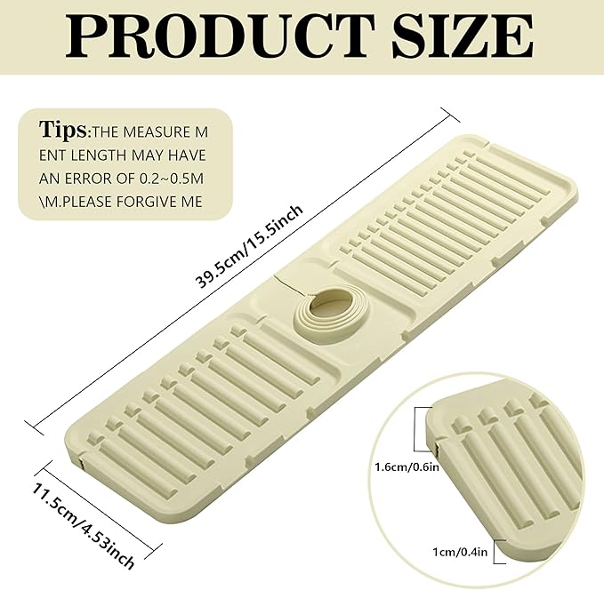 Faucet Mat for Kitchen Sink, Silicone Faucet Handle Drip Catcher Tray Mat, Silicone Kitchen Sink Splash Guard, Ideal Protective Tray for Stone Sinks in Kitchen & Bathroom
