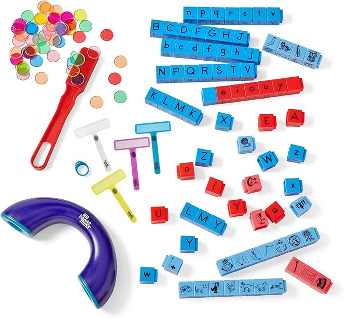 hand2mind Literacy Take Home Manipulatives Kit, Includes FingerFocus Highlighters, Phoneme Phone, Reading Rods Phonemic Awareness Linking Cubes, Magnetic Wand and Chips, Reading Tools (139 Pieces)