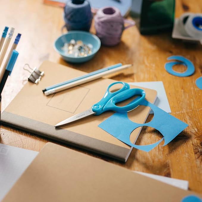 Fiskars 7" Student Scissors for Kids Ages 12-14, Scissors for School or Crafting, Back to School Supplies, Turquoise
