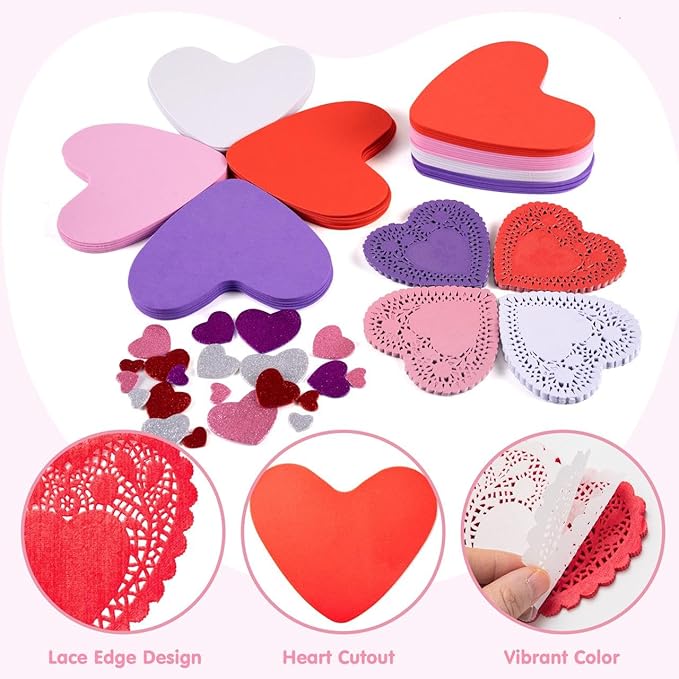 JOYIN 200 PCS Valentines Day Craft Gift Set with Heart Doilies, Tableware Decoration, Home Activitie, Kitchen Disposable Table Doilies, Valentine's Day Party Tableware Decoration