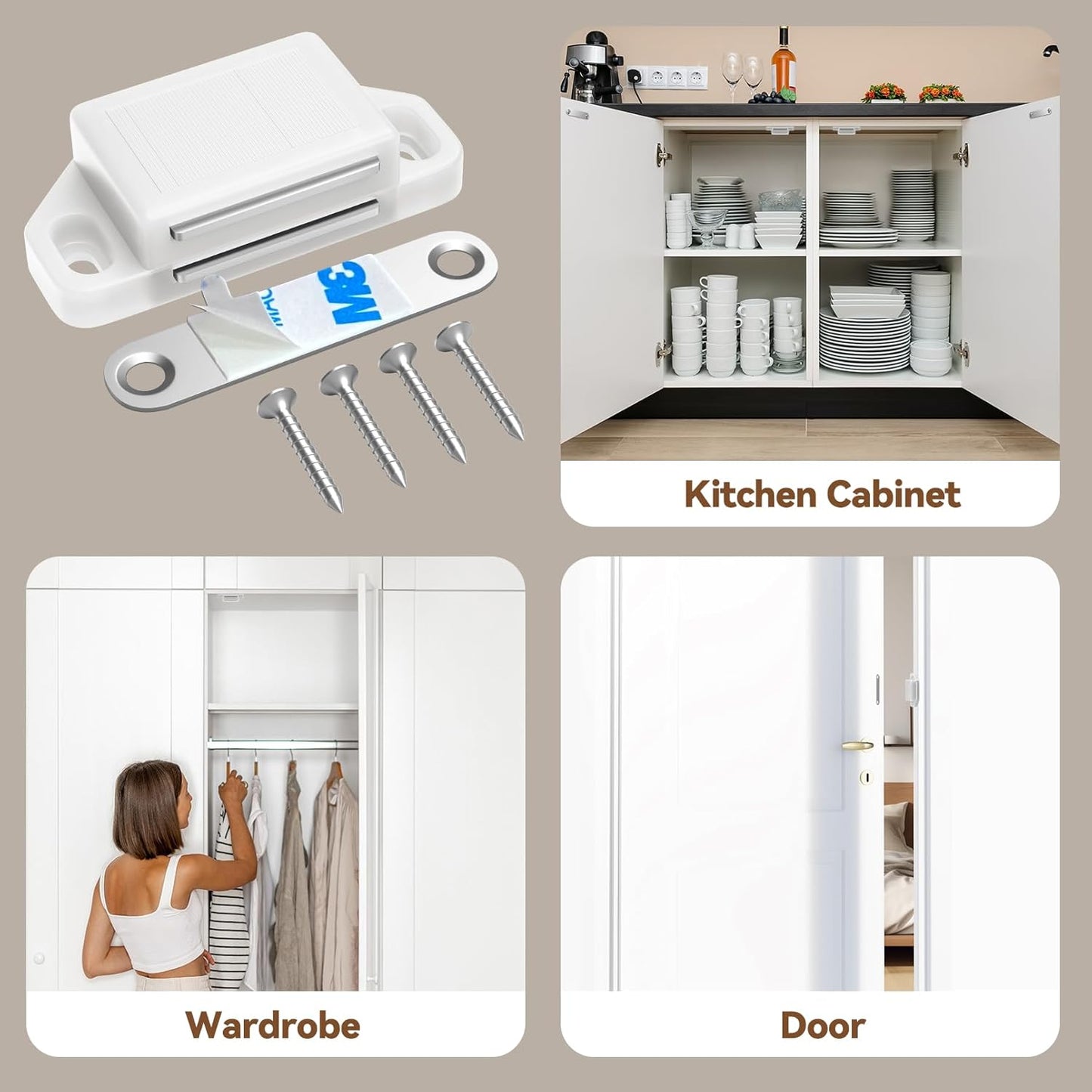 Cabinet Magnetic Catch Door Latch 30LB for Kitchen Drawer Magnets to Stay Closed Magnetic Catch Closet for Drawer（White 12 Pack）