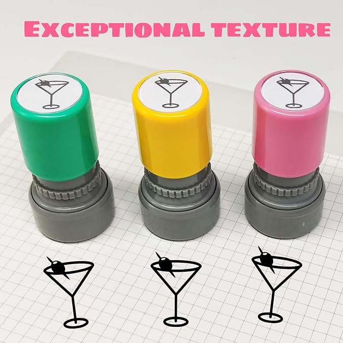 3 Pack Martini Stamp,Self-Inking Cocktaild Drink Stamp, Martini Glass Stamper for Crafting Planners